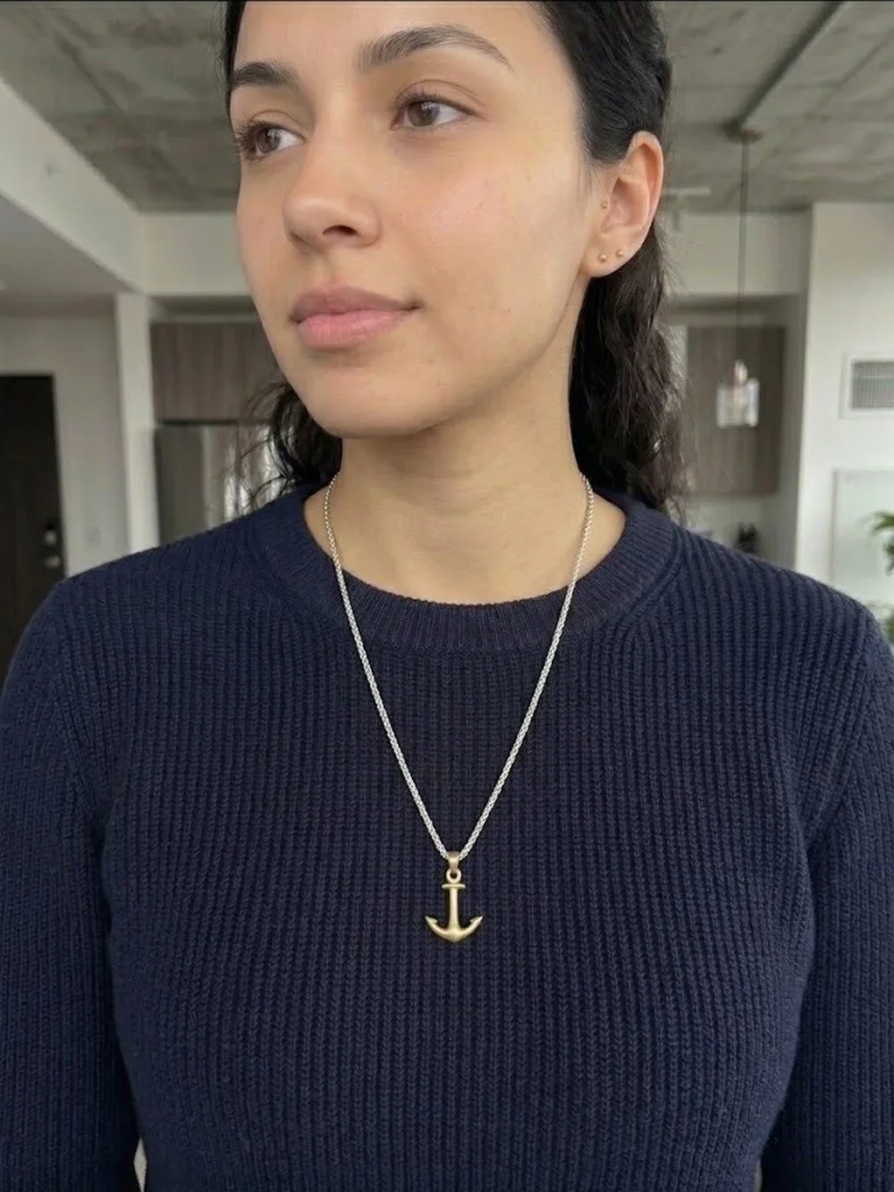 Anchor Pendant Box Chain Necklace Stainless Steel Gold Silver Nautical Unisex Je